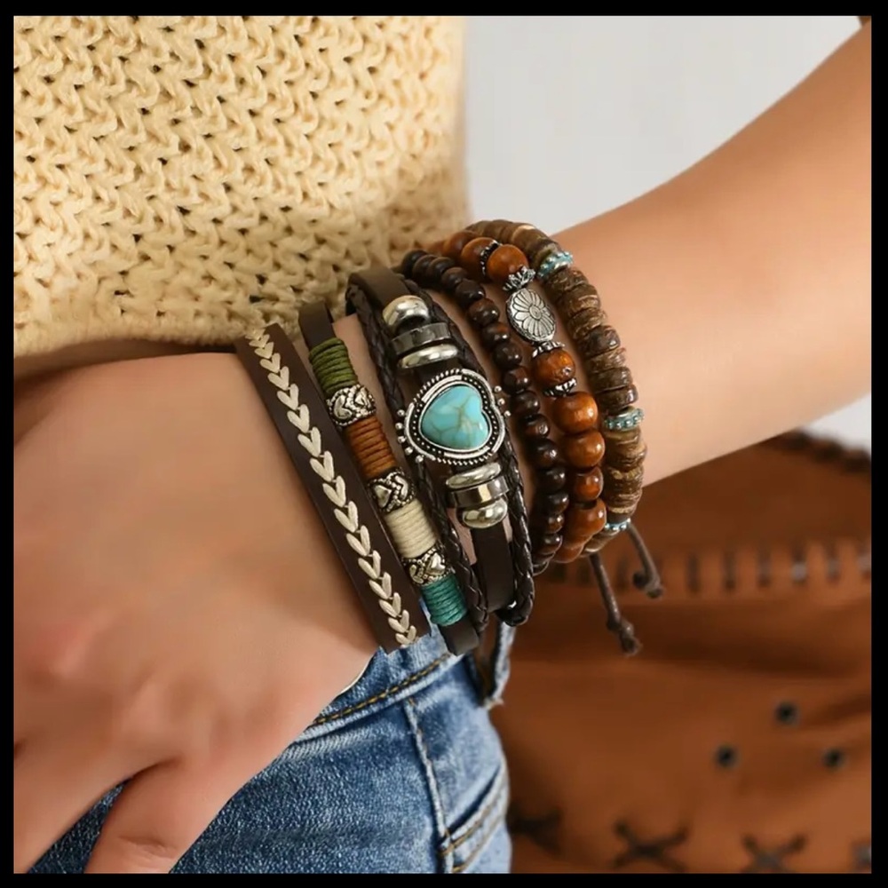 Boho Beaded Bracelet Set with Butterfly Charm - Picture 5 of 6